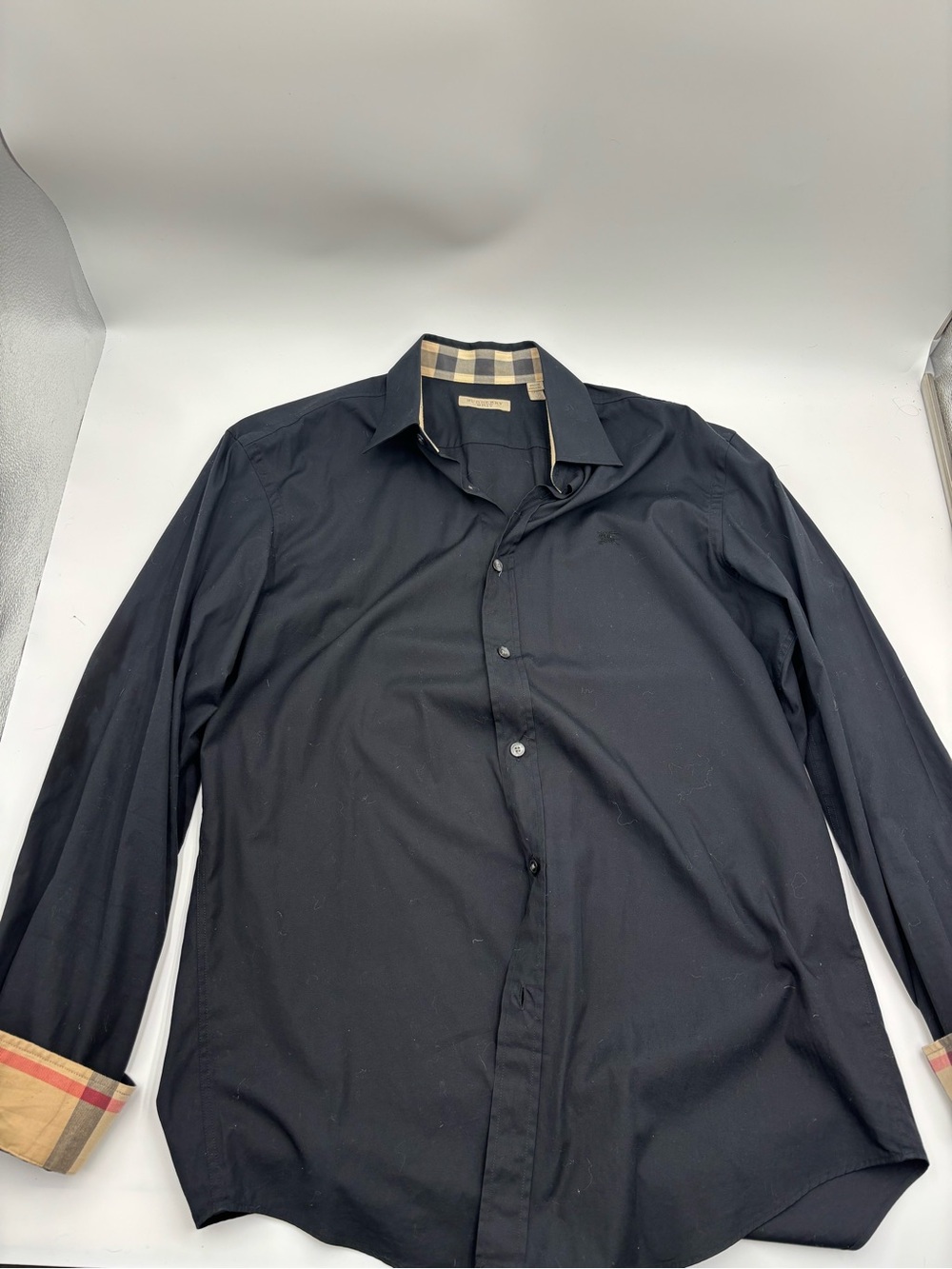 Burberry Brit Classic Knight Flip Cuff Men's Black Dress Shirt Button-Up MEDIUM - Picture 5 of 7